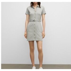 Club Monaco Short Sleeve Belted Button Down Shirt Dress Sage Green Size M